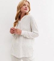 New Look Cream Ribbed Knit Lounge Hoodie